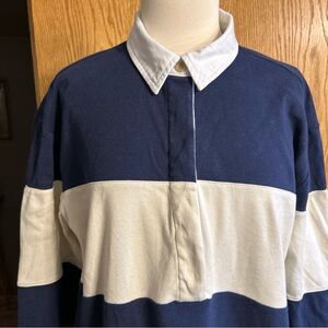 On 34th Womens Size Large Long Sleeve Colorblocked Rugby Dress in Blue/Cream